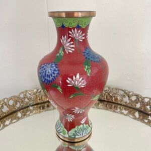 Antique Red Floral Cloisonné Vase